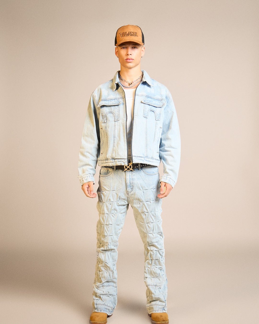 Villager Blue Grid Denim Set