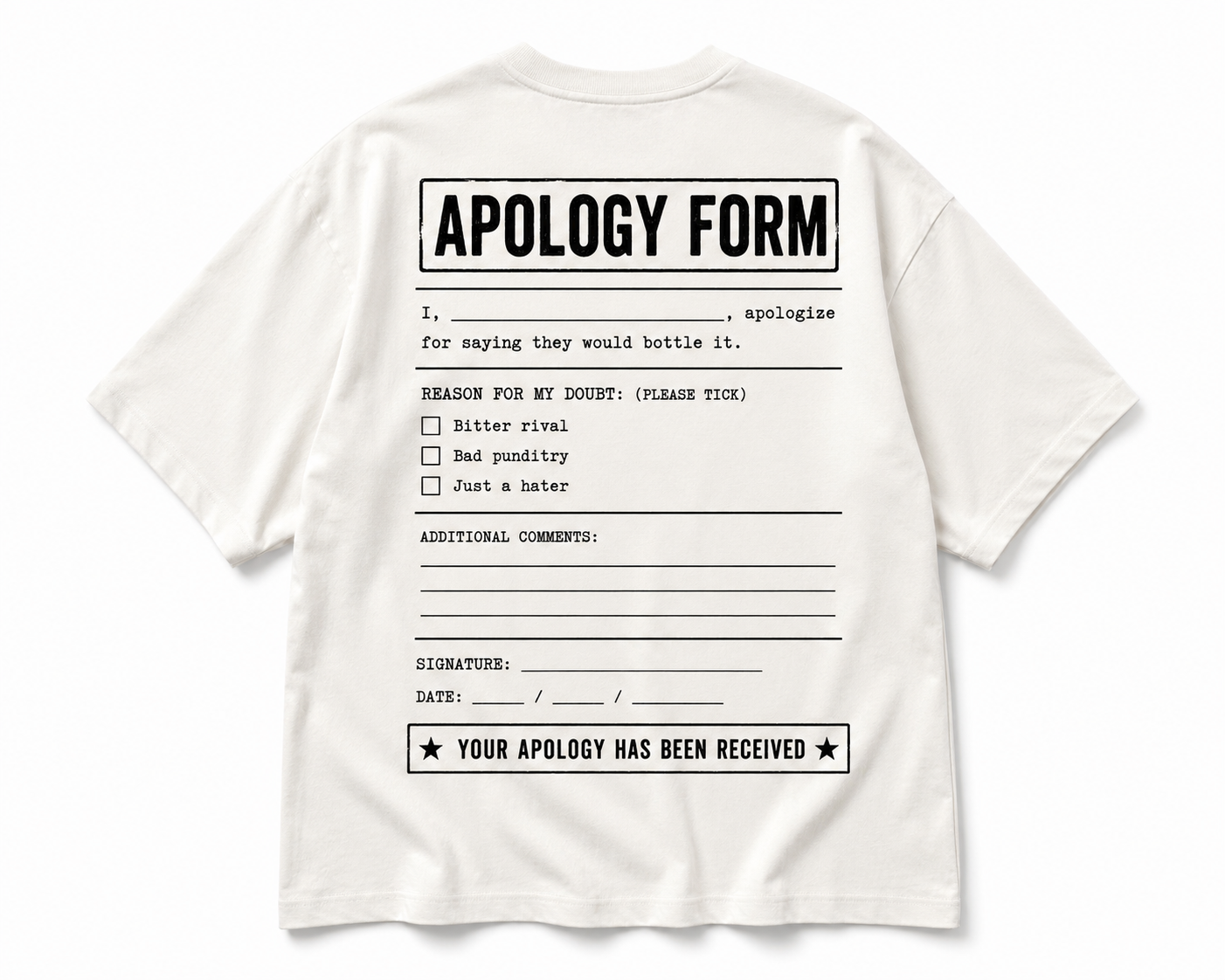 Champions of England - Apology Form Tee