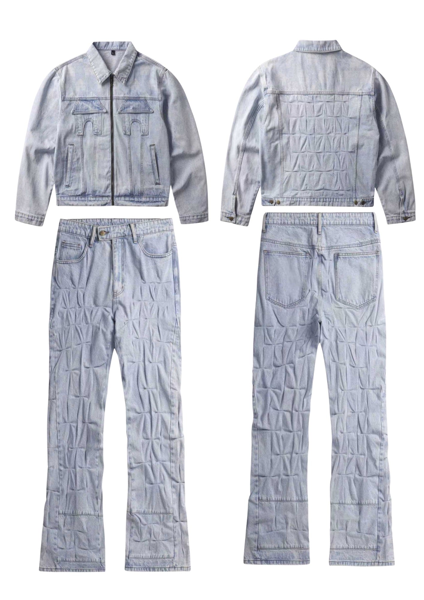 Villager Blue Grid Denim Set